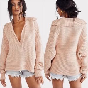 Free People Marlie Deep VRibbed Sweater in Light Pink SizeXS
